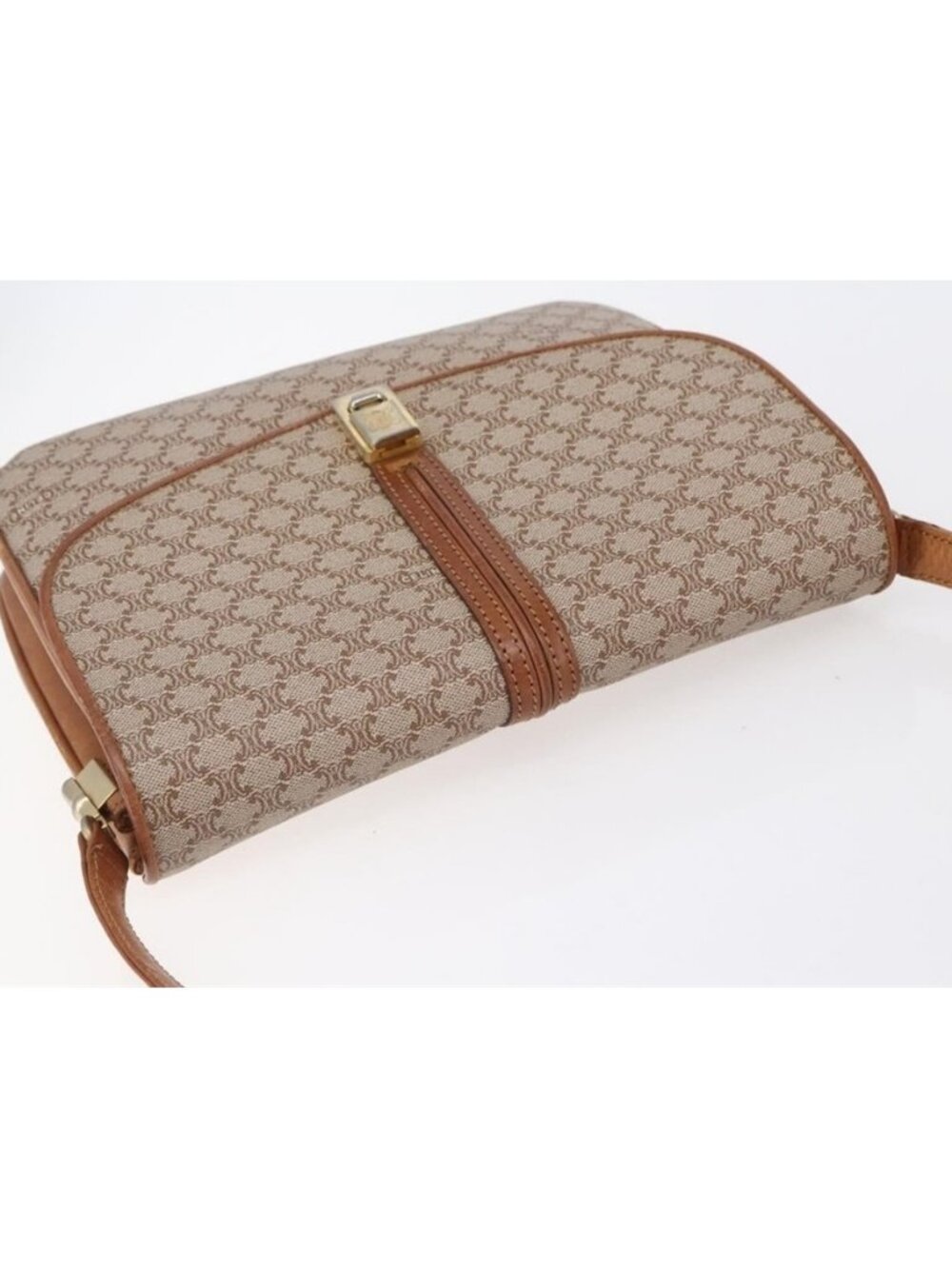 Authentic CELINE Macadam Canvas Shoulder Bag PVC Beige Gold - Picture 8 of 16